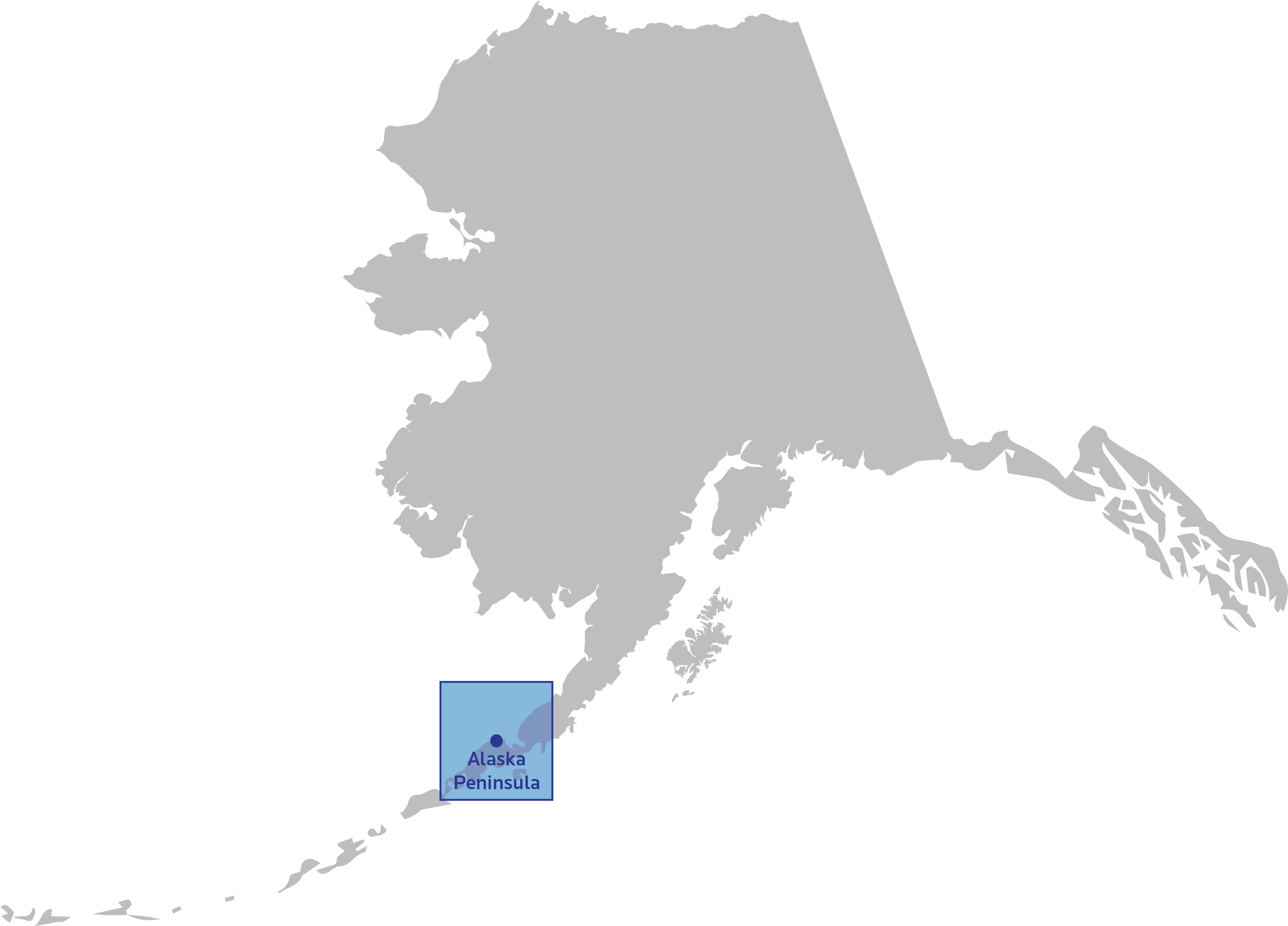 Map of Alaska with Alaska Peninsula highlighted.